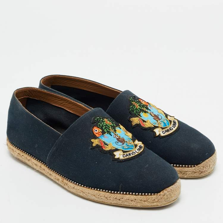 Pre Owned Christian Louboutin Navy Blue Canvas Cario Loubi Flat Olona Espadrilles Sneakers Size 41