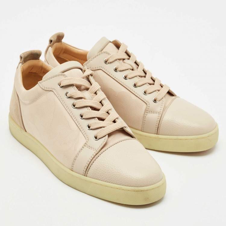 Pre Owned Christian Louboutin Beige Camo Canvas and Leather Louis Junior Orlato Sneakers Size 43.5