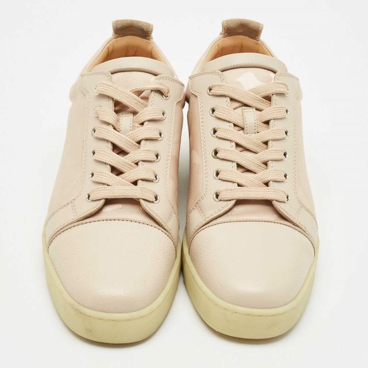 Pre Owned Christian Louboutin Beige Camo Canvas and Leather Louis Junior Orlato Sneakers Size 43.5