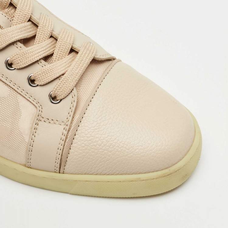 Pre Owned Christian Louboutin Beige Camo Canvas and Leather Louis Junior Orlato Sneakers Size 43.5