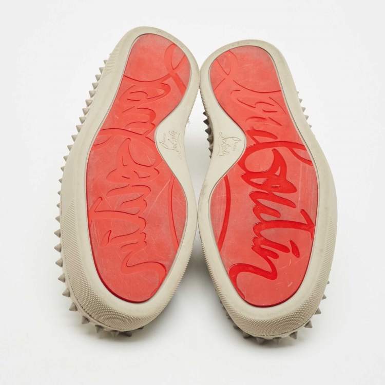 Pre Owned Christian Louboutin Light Grey Suede Spikes Pik Boat Slip On Sneakers Size 42.5