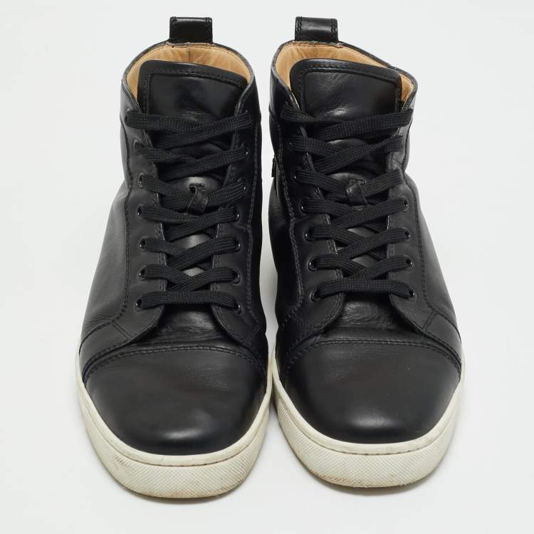 Pre Owned Christian Louboutin Black Leather Louis High Top Sneakers Size 42.5