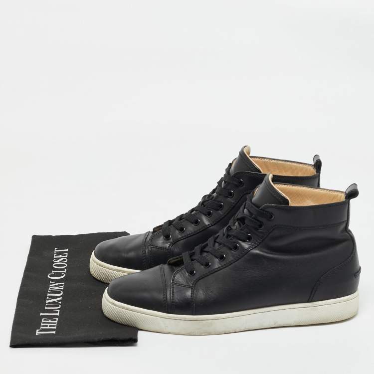 Pre Owned Christian Louboutin Black Leather Louis High Top Sneakers Size 42.5