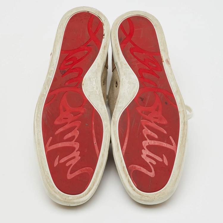 Pre Owned Christian Louboutin Beige/White Canvas and Suede Rantulow Low Top Sneakers Size 44.5