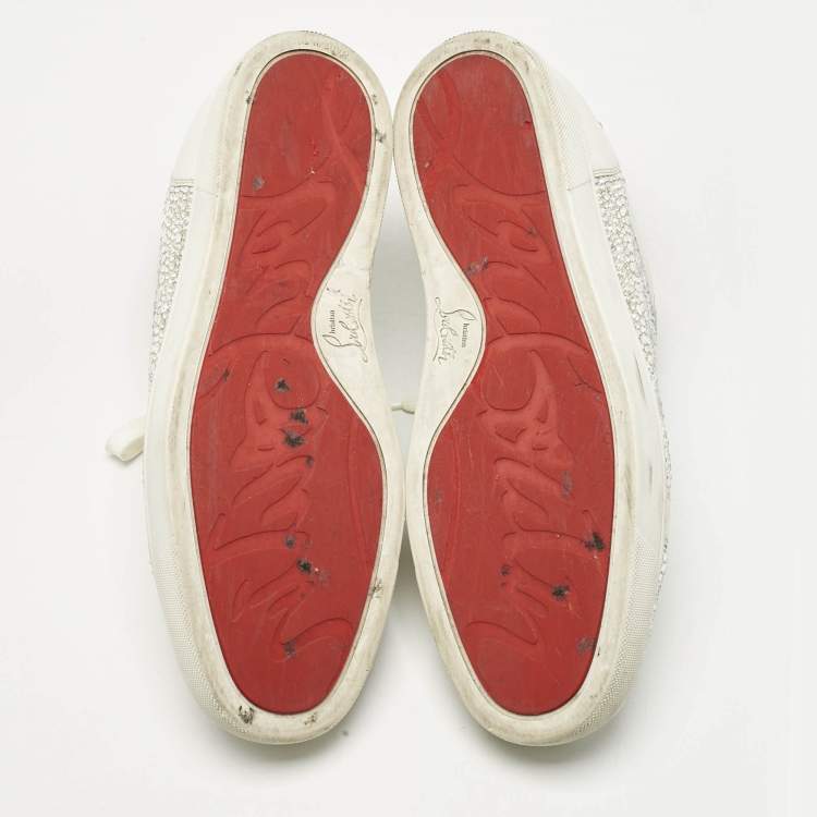 Pre Owned Christian Louboutin White Leather and Crystal Louis Low Top Sneakers Size 43