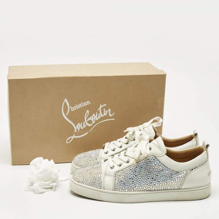 Pre Owned Christian Louboutin White Leather and Crystal Louis Low Top Sneakers Size 43