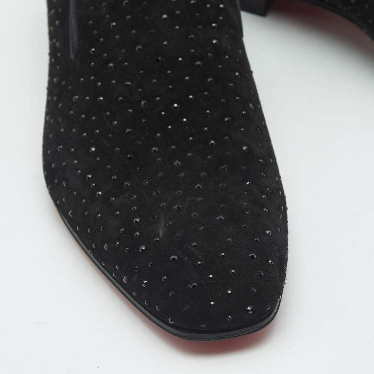 Pre Owned Christian Louboutin Black Suede Crystal Embellished Dandelion Smoking Slippers Size 44