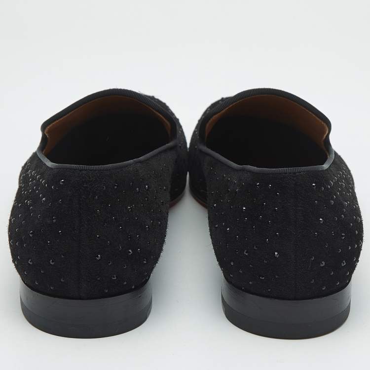 Pre Owned Christian Louboutin Black Suede Crystal Embellished Dandelion Smoking Slippers Size 44