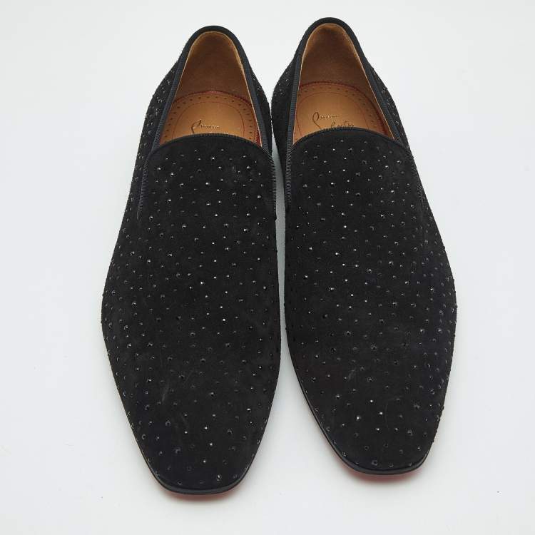 Pre Owned Christian Louboutin Black Suede Crystal Embellished Dandelion Smoking Slippers Size 44