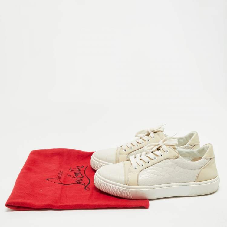 Pre Owned Christian Louboutin White/Cream Croc Embossed Leather Vieirissima Sneakers Size 40