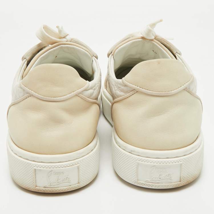 Pre Owned Christian Louboutin White/Cream Croc Embossed Leather Vieirissima Sneakers Size 40