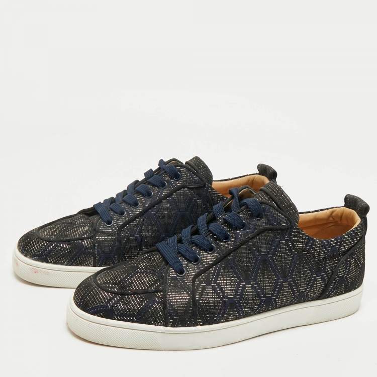 Pre Owned Christian Louboutin Navy Blue/Gold Fabric Rantulow Sneakers Size 43