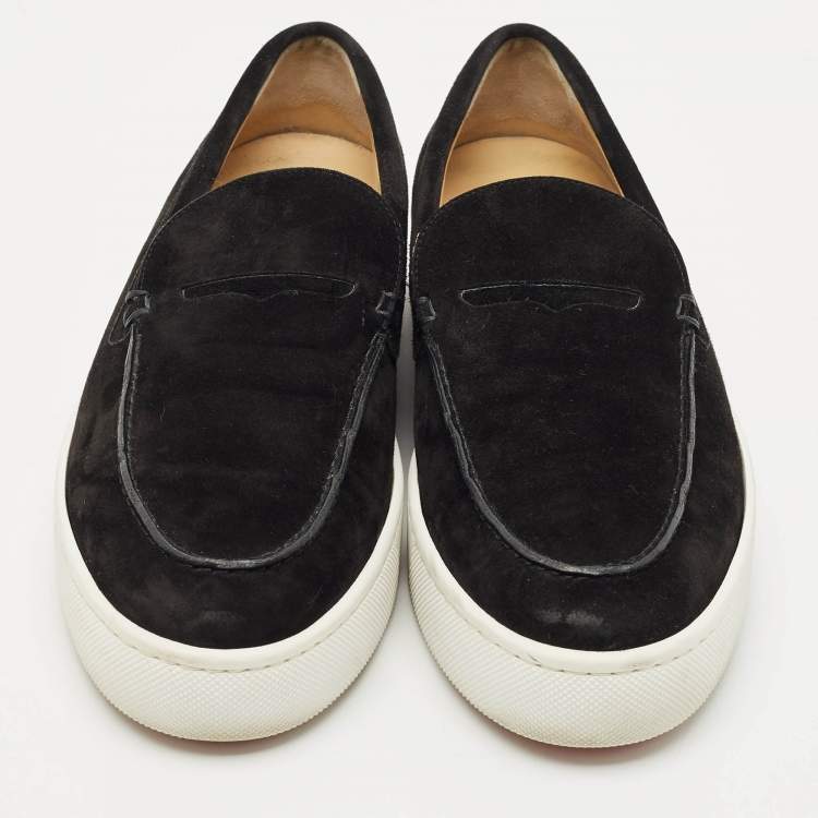 Pre Owned Christian Louboutin Black Suede Varsiboat Slip On Sneakers Size 45.5