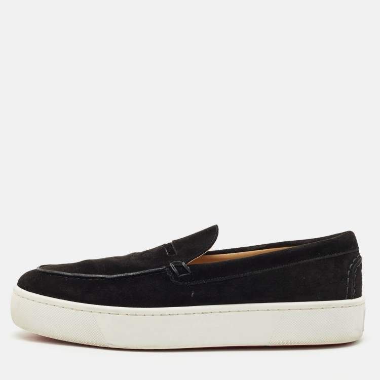 Pre Owned Christian Louboutin Black Suede Varsiboat Slip On Sneakers Size 45.5