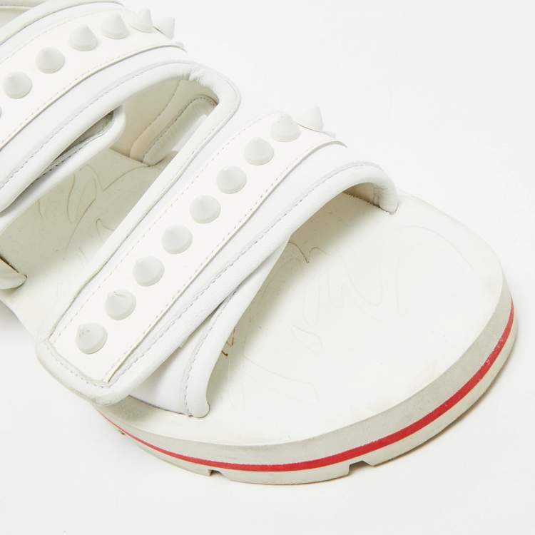 Pre Owned Christian Louboutin White Neoprene and Rubber Studs Slingback Sandals Size 40