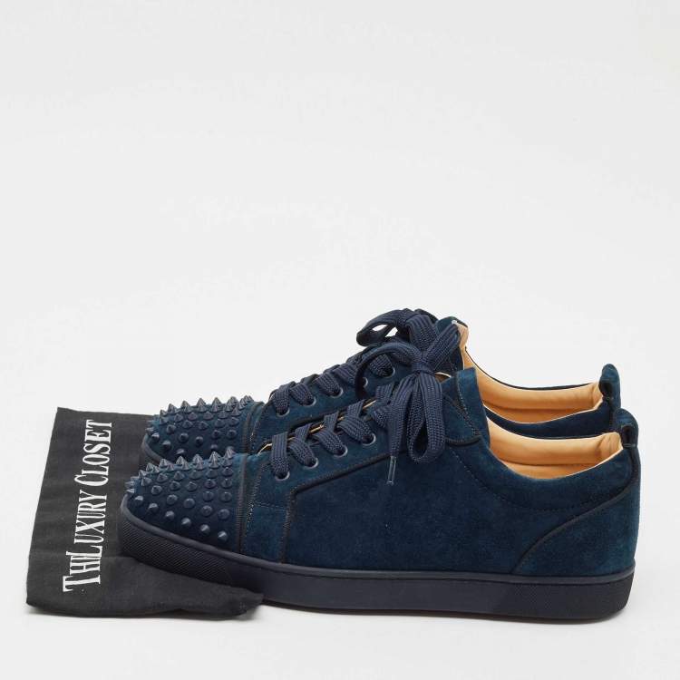 Pre Owned Christian Louboutin Navy Blue Suede Louis Junior Spikes Sneakers Size 45