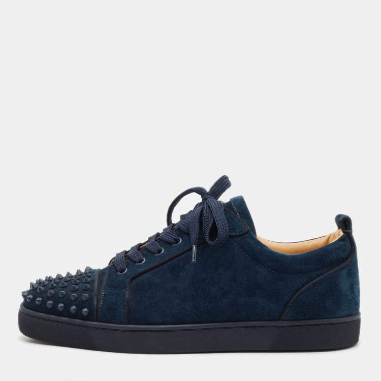 Pre Owned Christian Louboutin Navy Blue Suede Louis Junior Spikes Sneakers Size 45