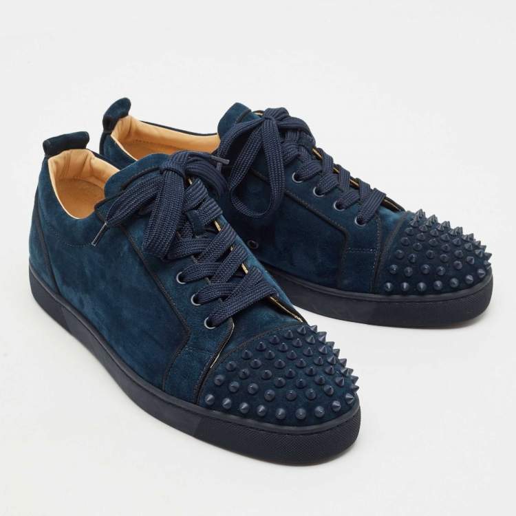 Pre Owned Christian Louboutin Navy Blue Suede Louis Junior Spikes Sneakers Size 45