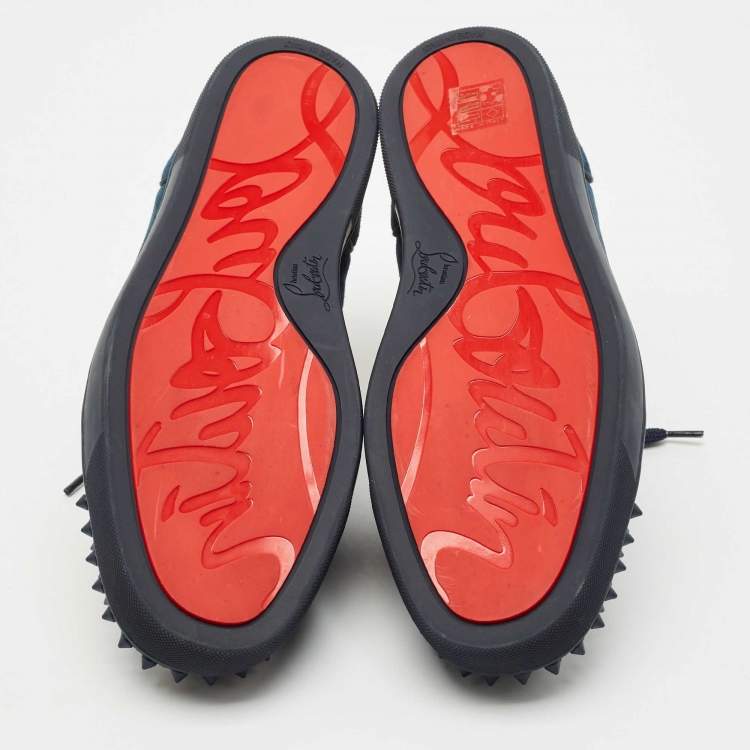 Pre Owned Christian Louboutin Navy Blue Suede Louis Junior Spikes Sneakers Size 45