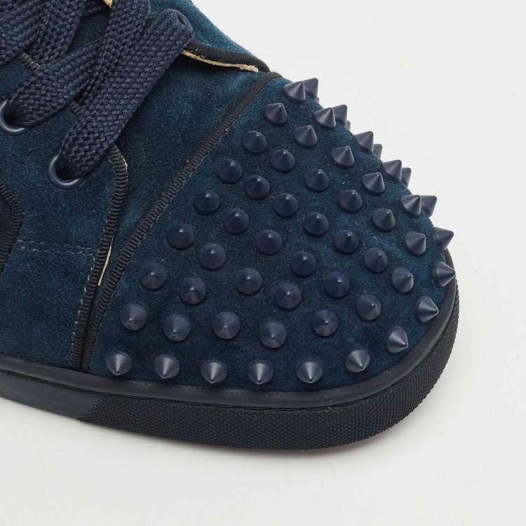 Pre Owned Christian Louboutin Navy Blue Suede Louis Junior Spikes Sneakers Size 45