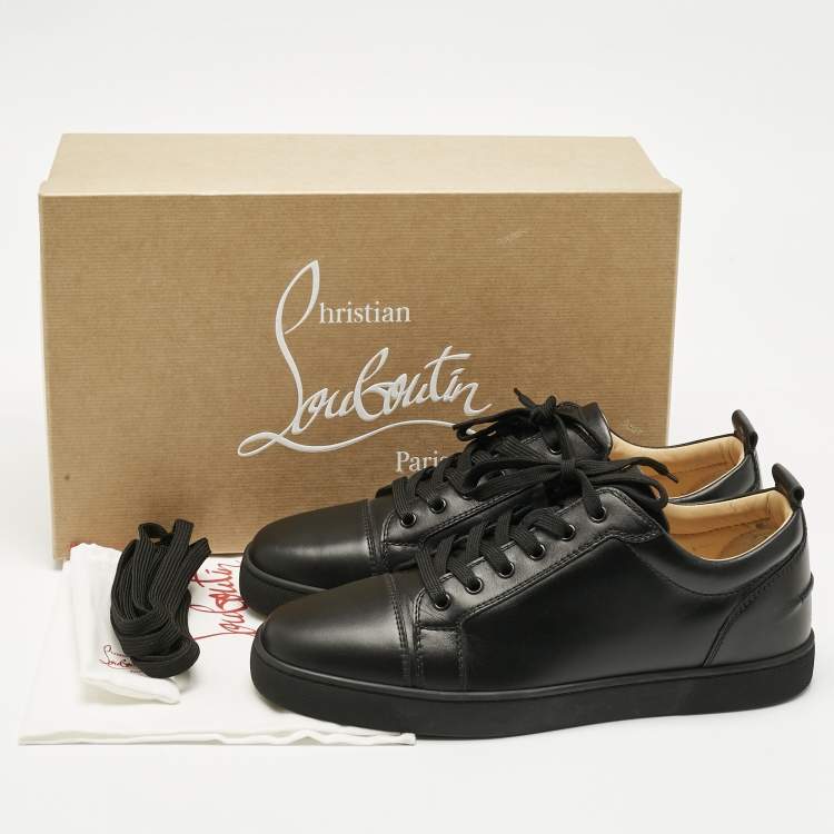Pre Owned Christian Louboutin Black Leather Louis Junior Slip On Sneakers Size 43.5