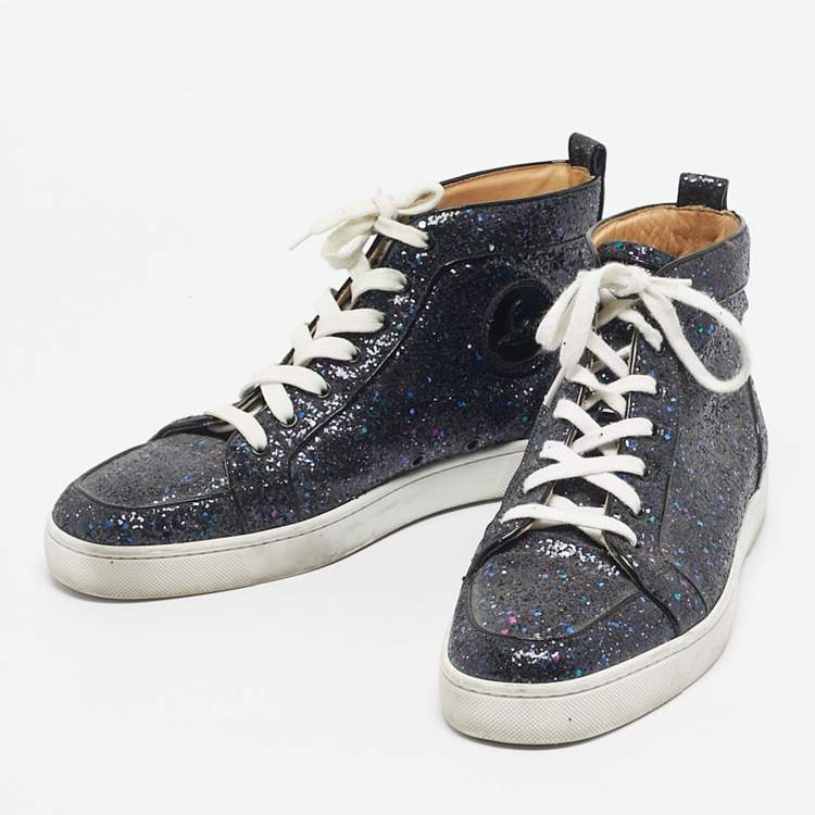 Pre Owned Christian Louboutin Multicolor Leather And Glitter Orlato High Top Sneakers Size 42.5