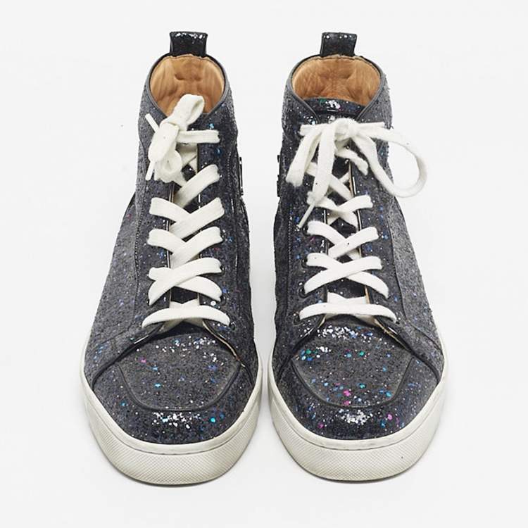 Pre Owned Christian Louboutin Multicolor Leather And Glitter Orlato High Top Sneakers Size 42.5