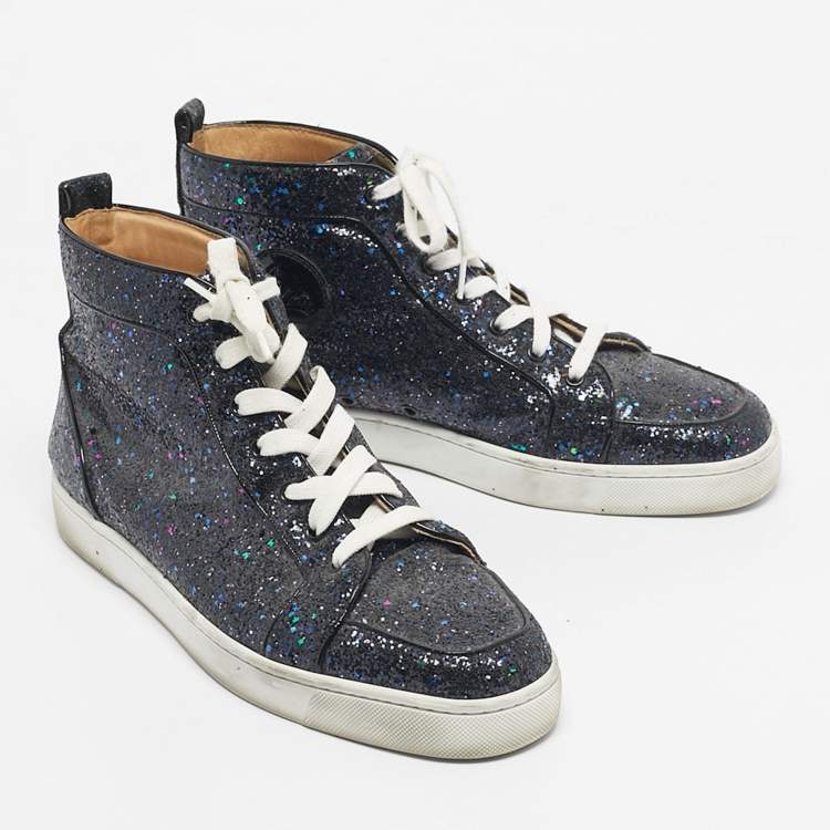 Pre Owned Christian Louboutin Multicolor Leather And Glitter Orlato High Top Sneakers Size 42.5