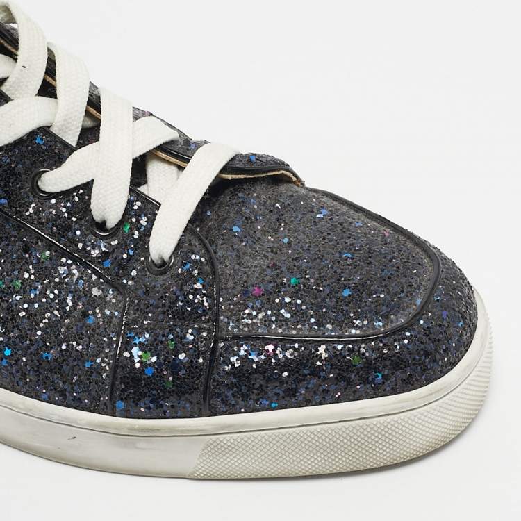 Pre Owned Christian Louboutin Multicolor Leather And Glitter Orlato High Top Sneakers Size 42.5