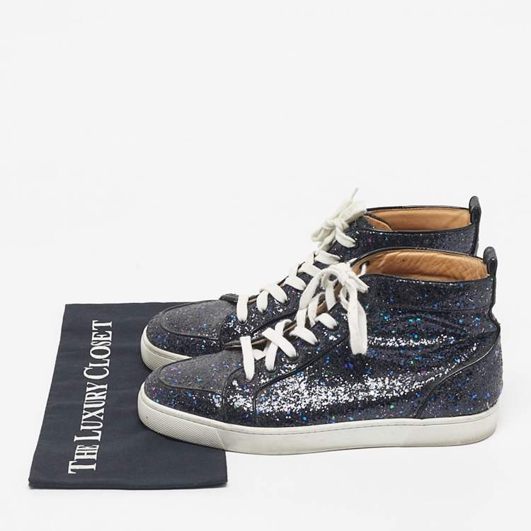 Pre Owned Christian Louboutin Multicolor Leather And Glitter Orlato High Top Sneakers Size 42.5