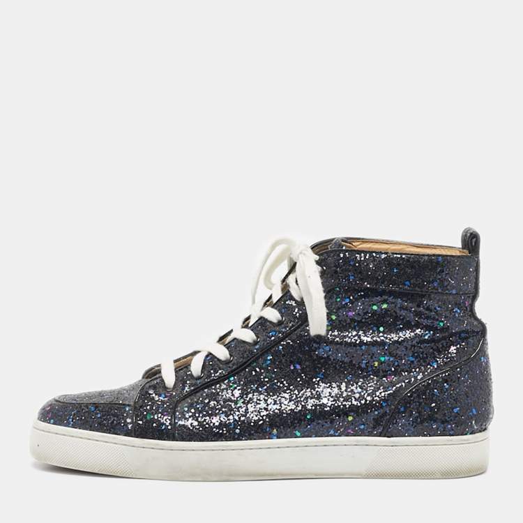 Pre Owned Christian Louboutin Multicolor Leather And Glitter Orlato High Top Sneakers Size 42.5