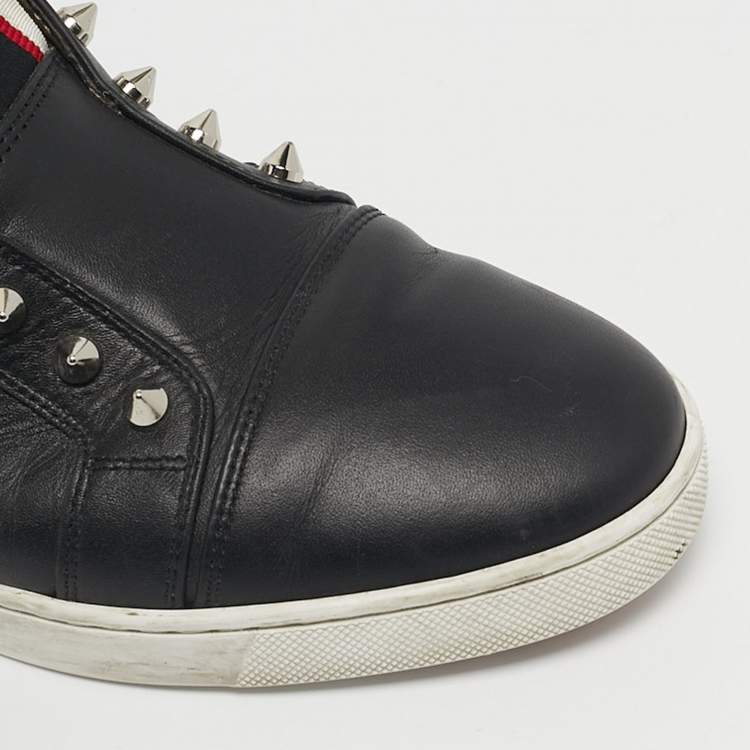 Pre Owned Christian Louboutin Black Leather F.A.V Slip-On Sneakers Size 42