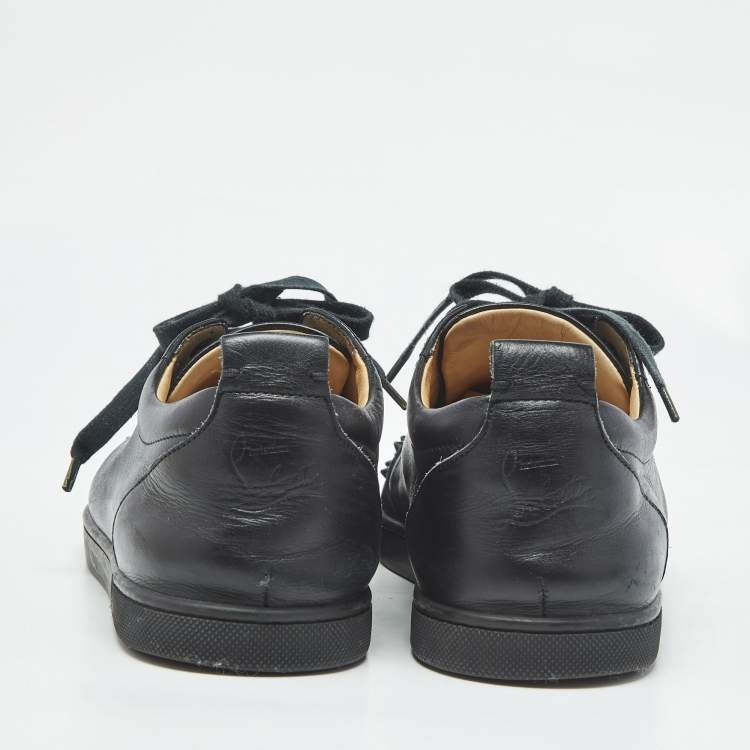 Pre Owned Christian Louboutin Black Leather Louis Junior Spikes Low-Top Sneakers Size 41.5