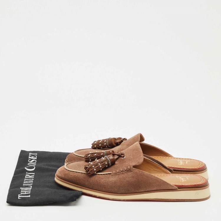 Pre Owned Christian Louboutin Brown Suede Roc X Tass Mules Size 42
