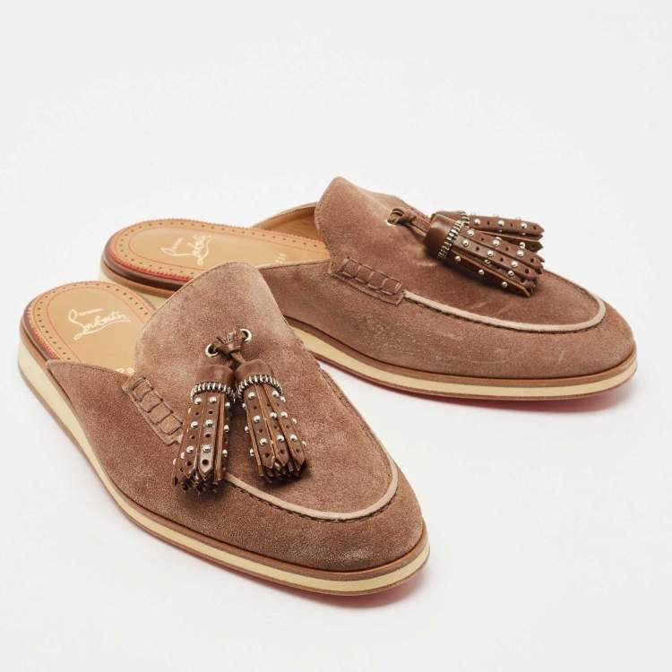 Pre Owned Christian Louboutin Brown Suede Roc X Tass Mules Size 42