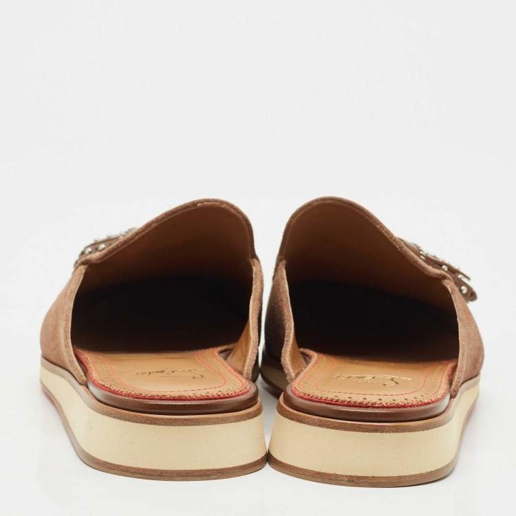 Pre Owned Christian Louboutin Brown Suede Roc X Tass Mules Size 42