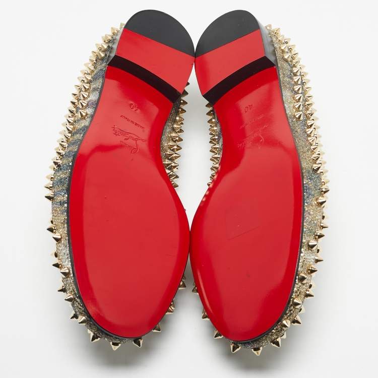 Pre Owned Christian Louboutin Gold Glitter Dandelion Spikes Smoking Slippers Size 40