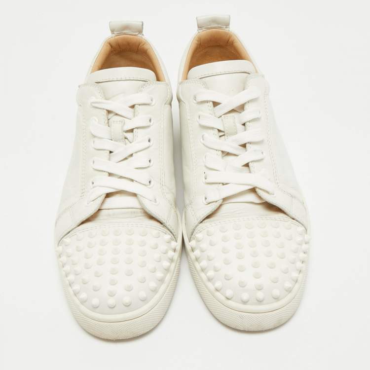 Pre Owned Christian Louboutin White Leather Louis Junior Spikes Low Top Sneakers Size 43.5