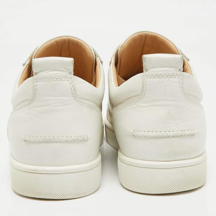 Pre Owned Christian Louboutin White Leather Louis Junior Spikes Low Top Sneakers Size 43.5