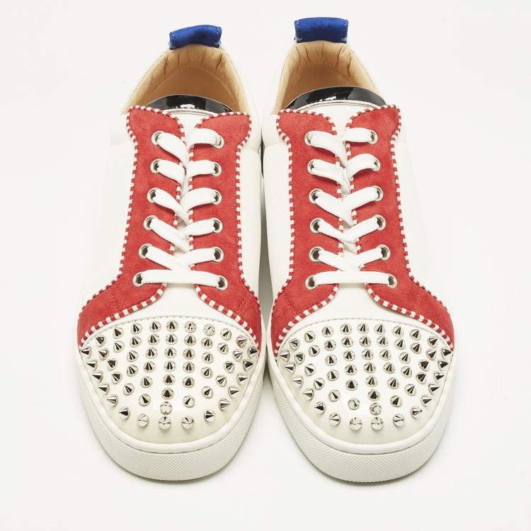 Pre Owned Christian Louboutin Multicolor Suede and Canvas Louis Junior Spikes Orlato Sneakers Size 44