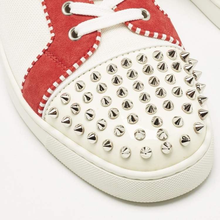Pre Owned Christian Louboutin Multicolor Suede and Canvas Louis Junior Spikes Orlato Sneakers Size 44