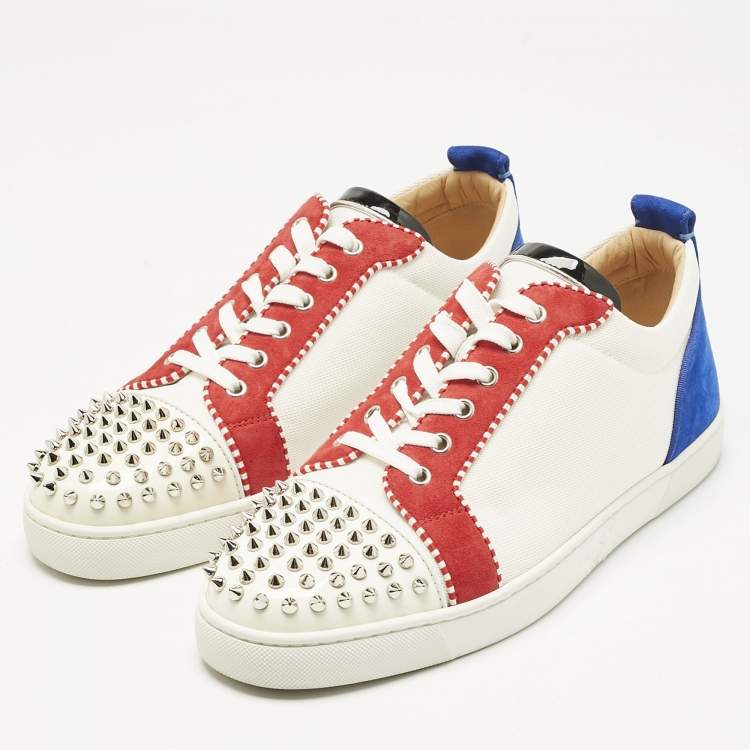 Pre Owned Christian Louboutin Multicolor Suede and Canvas Louis Junior Spikes Orlato Sneakers Size 44