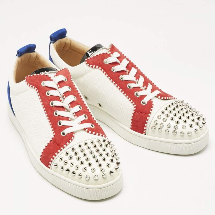Pre Owned Christian Louboutin Multicolor Suede and Canvas Louis Junior Spikes Orlato Sneakers Size 44