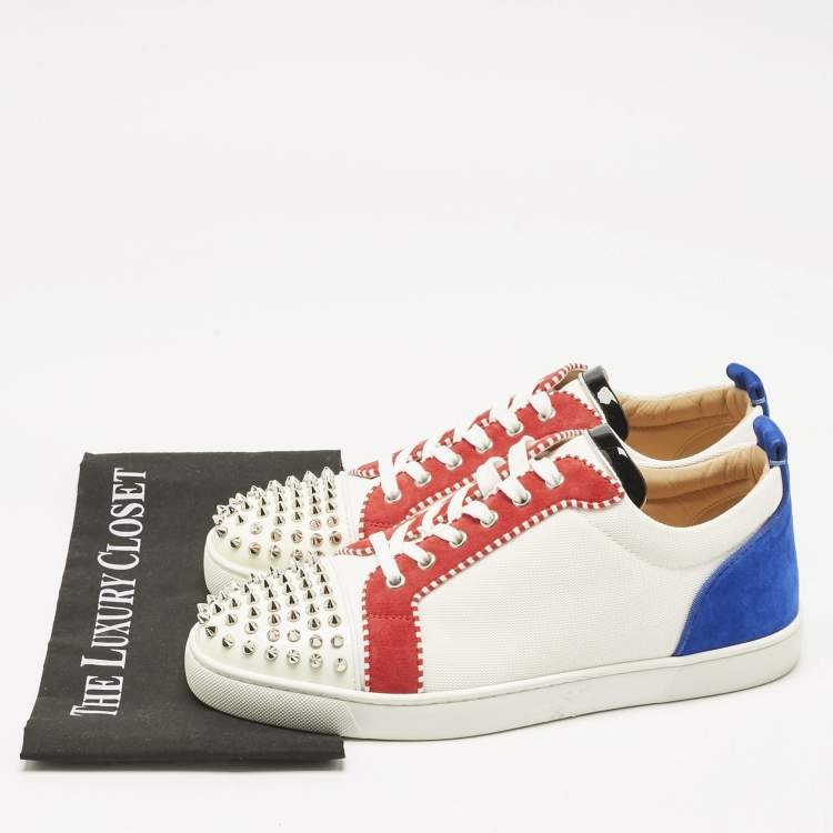 Pre Owned Christian Louboutin Multicolor Suede and Canvas Louis Junior Spikes Orlato Sneakers Size 44