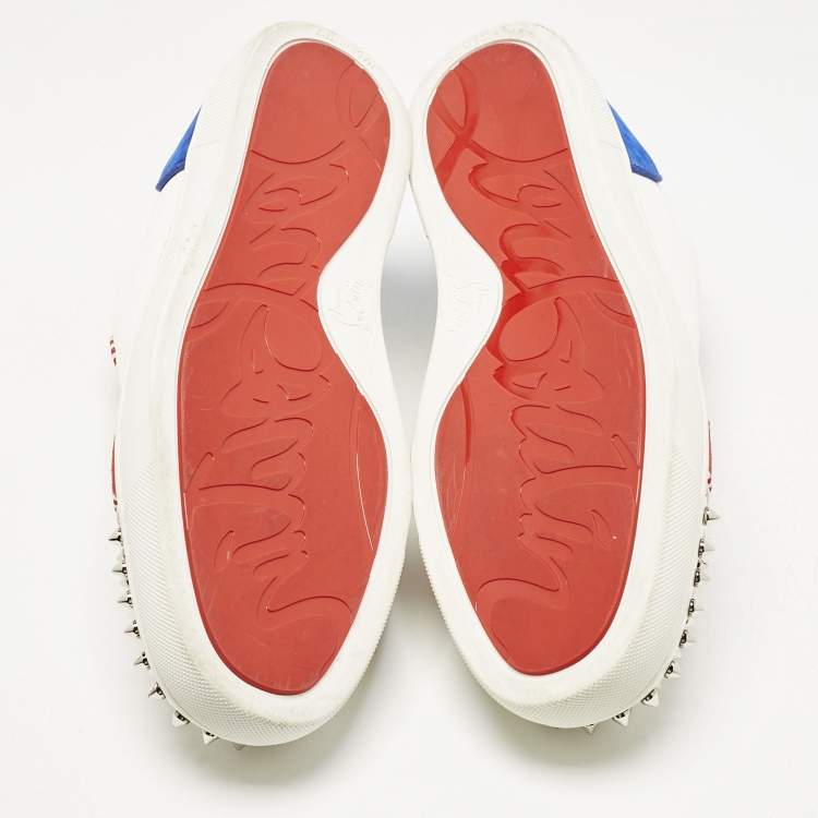 Pre Owned Christian Louboutin Multicolor Suede and Canvas Louis Junior Spikes Orlato Sneakers Size 44