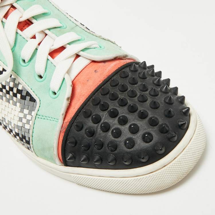 Pre Owned Christian Louboutin Multicolor Leather and Patent Louis Junior Spikes Lace Up Sneakers Size 43