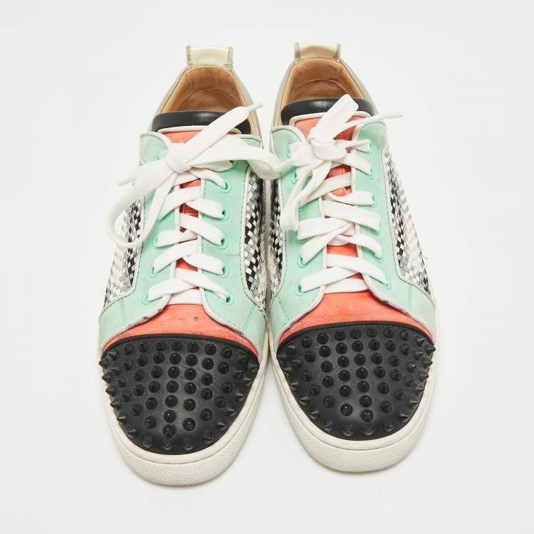 Pre Owned Christian Louboutin Multicolor Leather and Patent Louis Junior Spikes Lace Up Sneakers Size 43