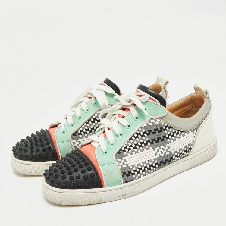 Pre Owned Christian Louboutin Multicolor Leather and Patent Louis Junior Spikes Lace Up Sneakers Size 43
