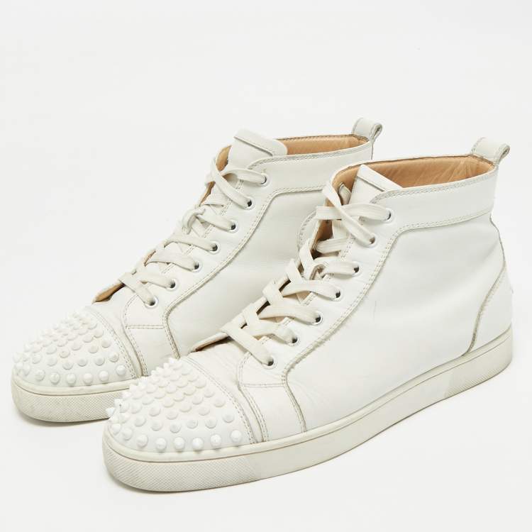 Pre Owned Christian Louboutin White Leather Louis Spikes High Top Sneakers Size 43.5