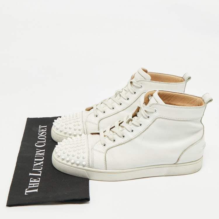 Pre Owned Christian Louboutin White Leather Louis Spikes High Top Sneakers Size 43.5